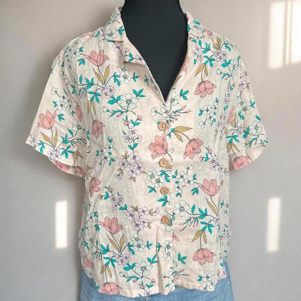 Cynthia Rowley 100% Linen Floral Button Down Shirt Coastalgrandma Cottagecore